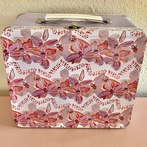 Lulie Wallace Metal Lunch Box Tin w/ Handle - Purple Floral - Vintage Style